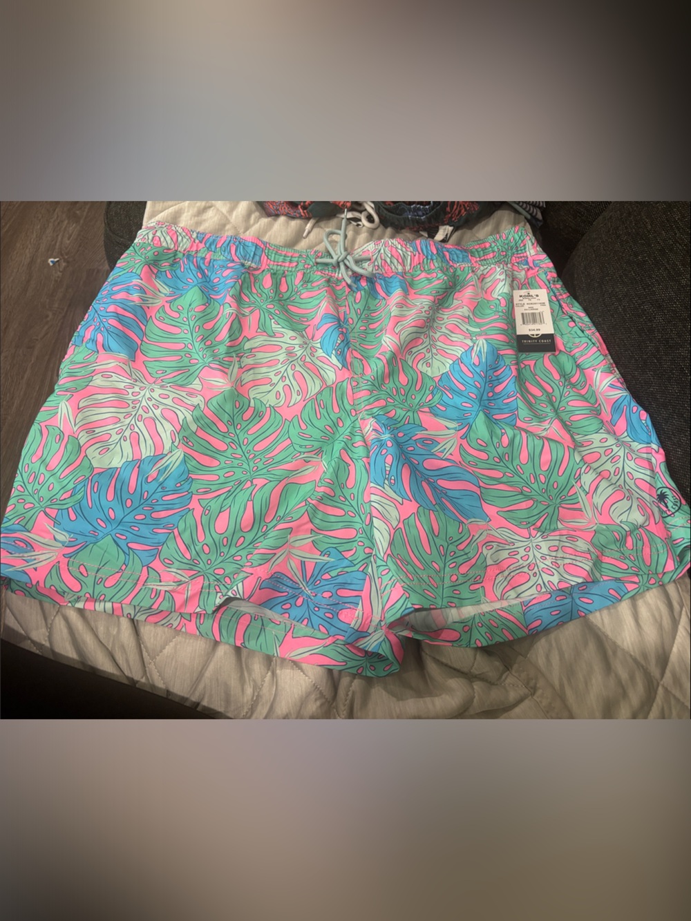 Trinity Men's Tropical Leaf Swim Trunks in Pink & Mint